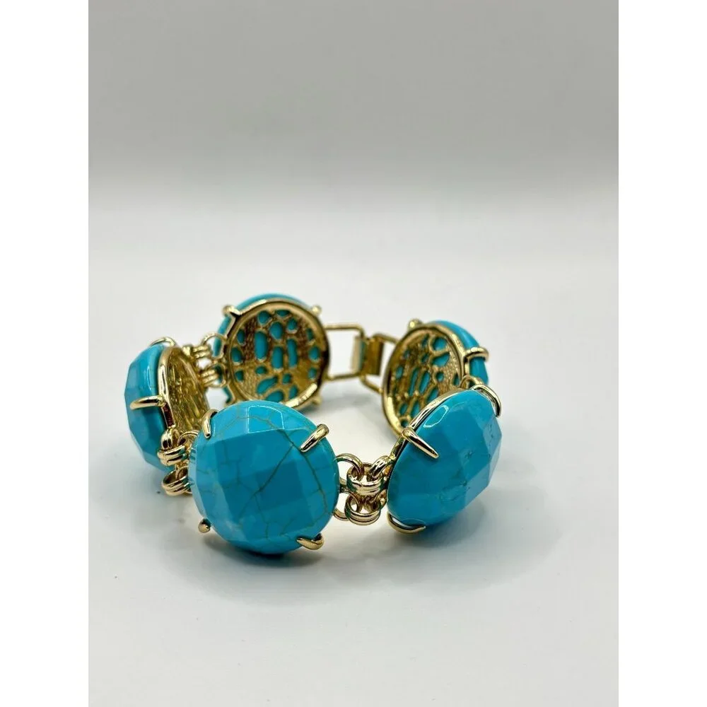 Kendra Scott Chunky Turquoise Cassie Bracelet With Gold Tone Accents - Picture 4 of 6